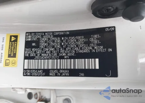 2009 Toyota Highlander Limited from USA, damaged, VIN JTEES42A592135212